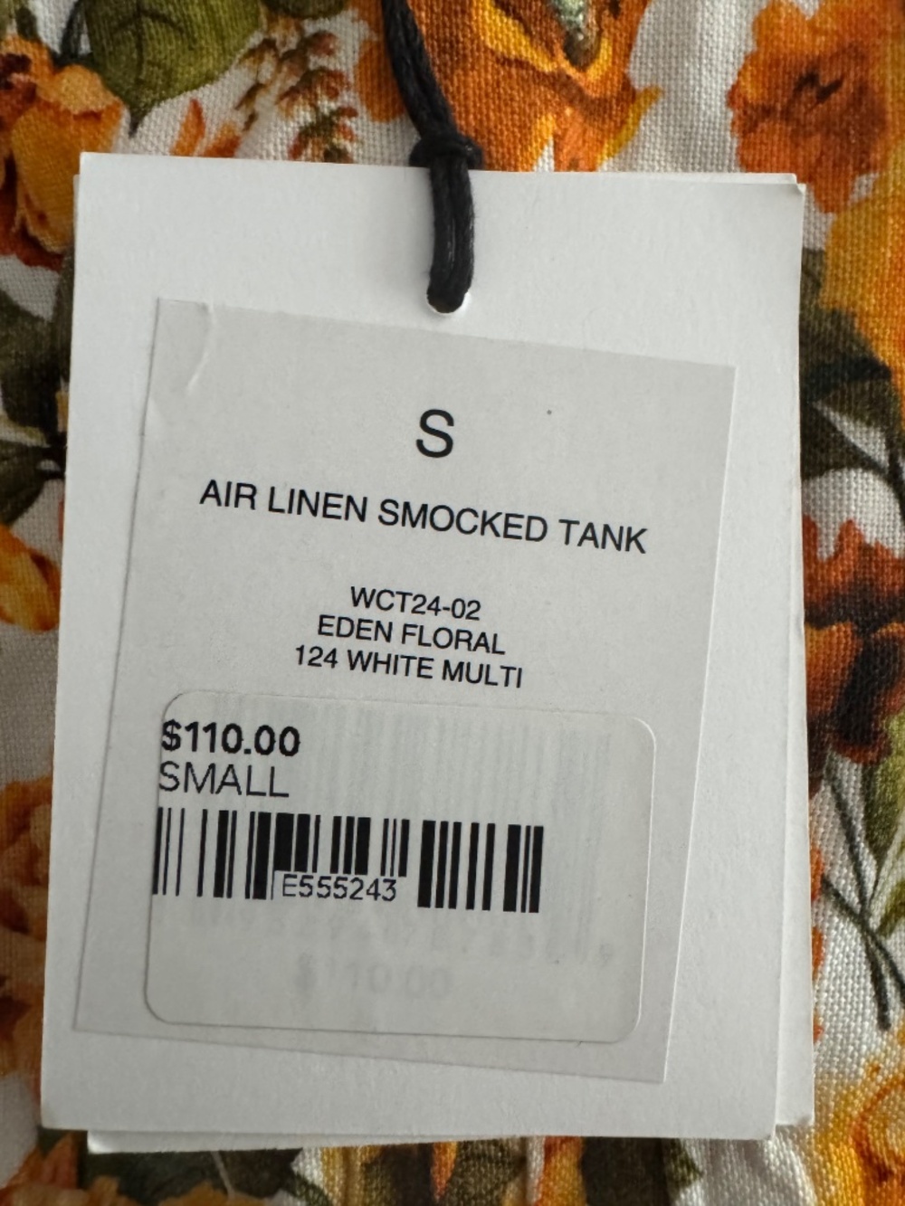 Onia Air Linen Smocked Tank Eden Floral Size S NWT Crop Top Summer - Picture 3 of 3